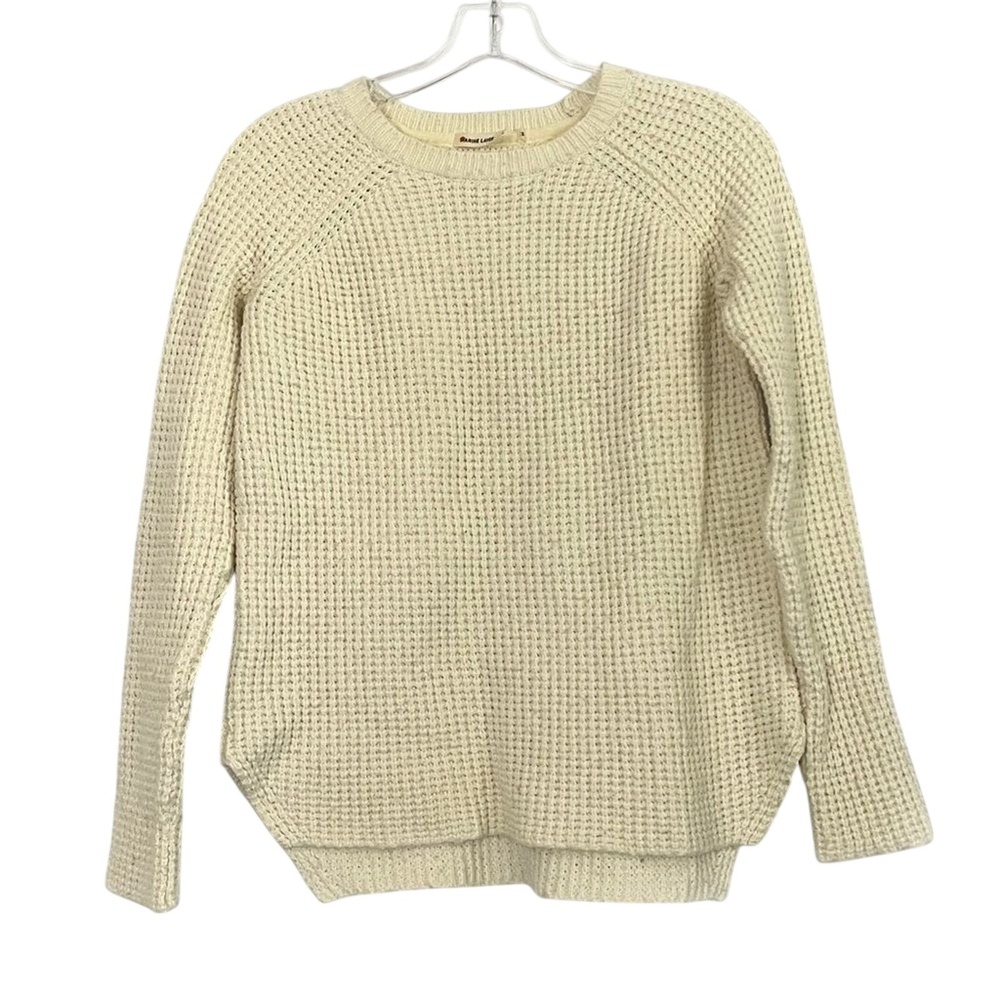 Marine Layer Delaney Waffle Knit Sweater Cream Raglan Wool Blend - XS